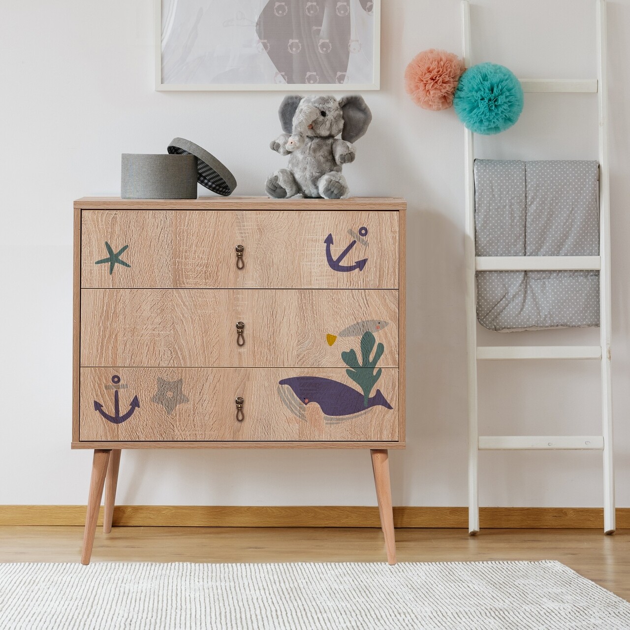 Comoda, Vella, City Marin, 80 x 89 x 40 cm, pal melaminat, multicolor - imagine 5
